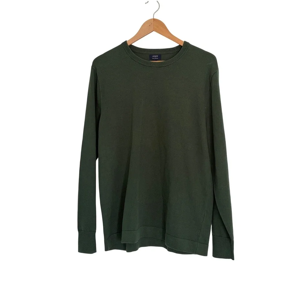 J. Crew Cotton Crewneck Sweater Tee Hunter Green Knit M
